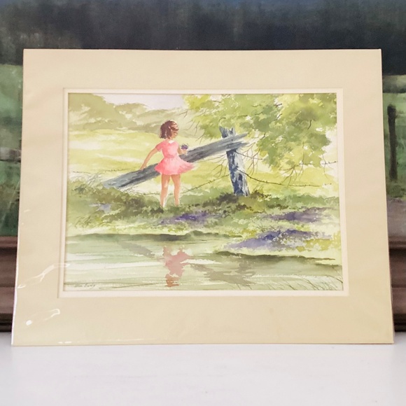 Original Watercolor Painting Little Girl W/Flowers Artist Signed Matted Sealed - Picture 10 of 10